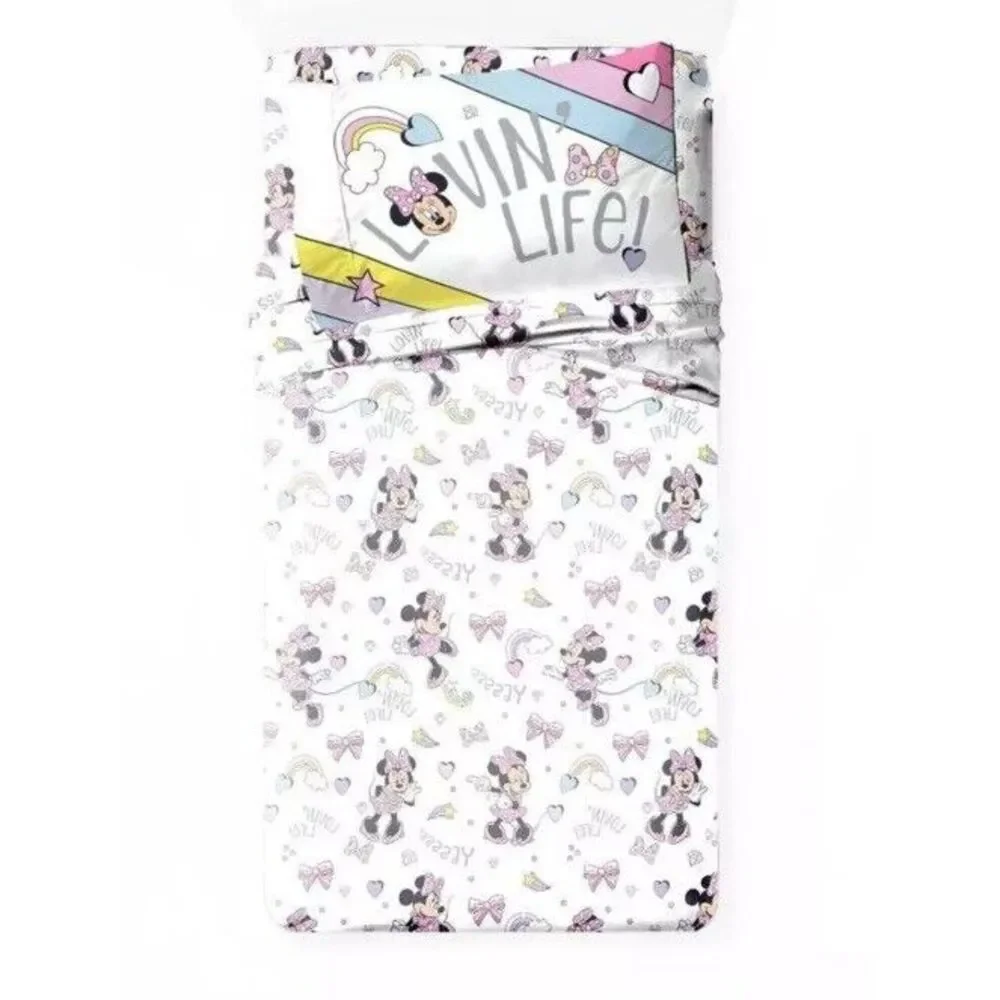 Disney Minnie Mouse Kids Bedding Twin‎ Sheet Set White Pink Pllwcase Flat Fitted
